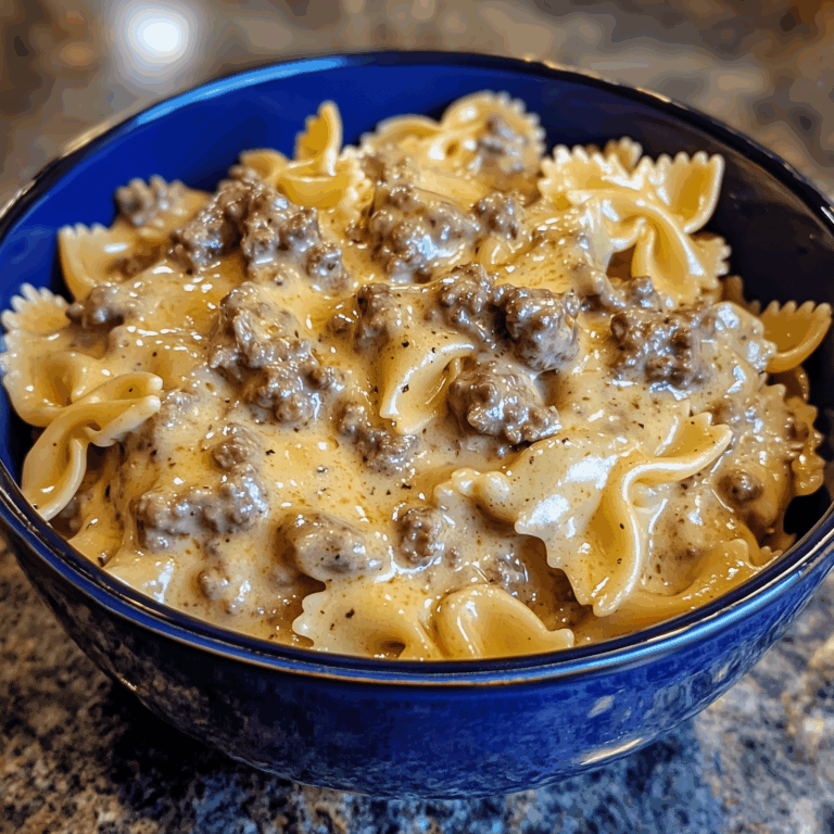 Easy creamy pasta with ground beef and bowtie pasta