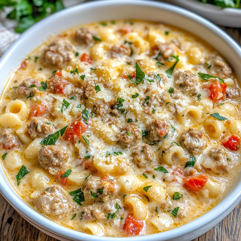 Creamy Parmesan Italian Sausage Ditalini Soup