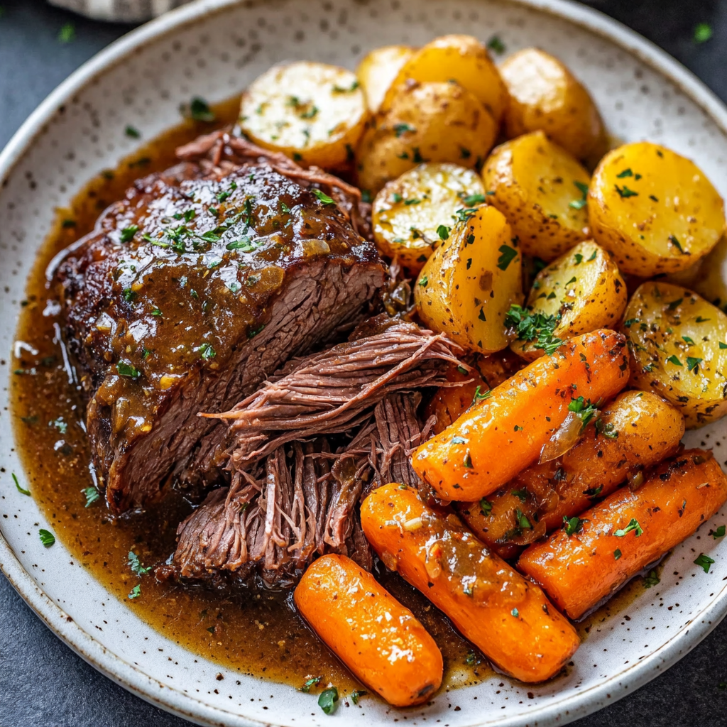 Classic slow cooker pot roast with carrots and potatoes