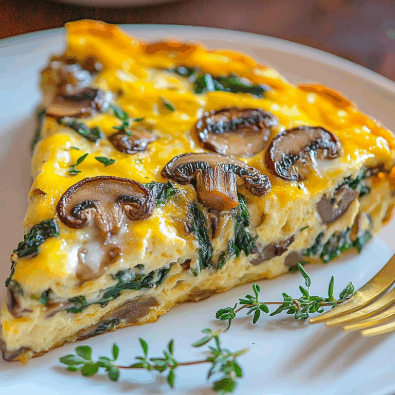 Mushroom and Spinach Frittata in a cast-iron skillet garnished with fresh herbs