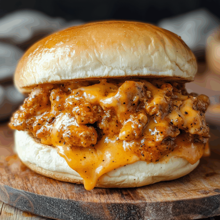 Cajun Chicken Sloppy Joes with melted cheese on toasted buns
