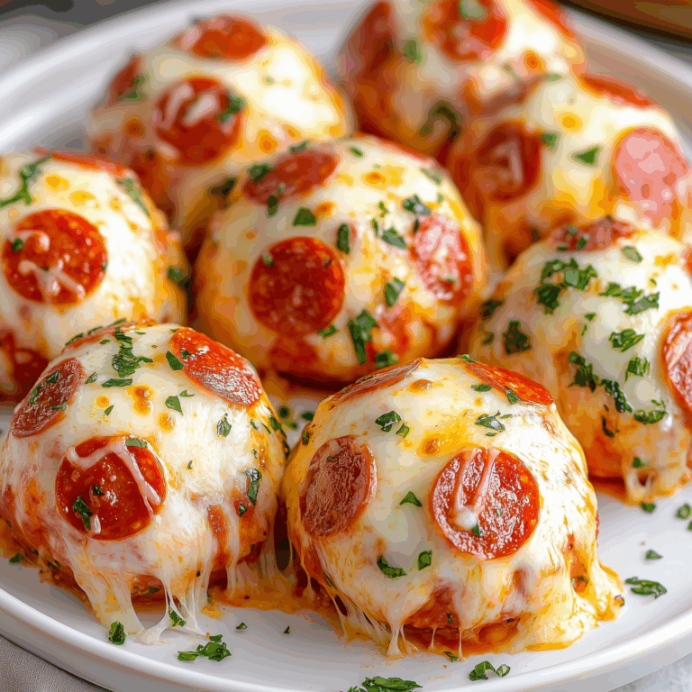Cheesy pepperoni pizza bombs fresh from the oven on a baking tray