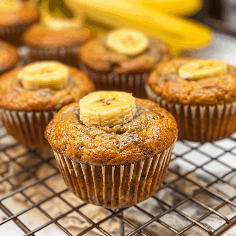 Moist banana muffins with chocolate chips on a cooling rack