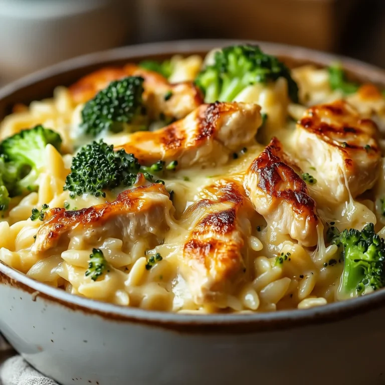 Cheesy Chicken Broccoli Orzo Bake