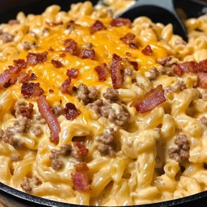 Creamy Loaded Bacon Cheeseburger Alfredo Pasta