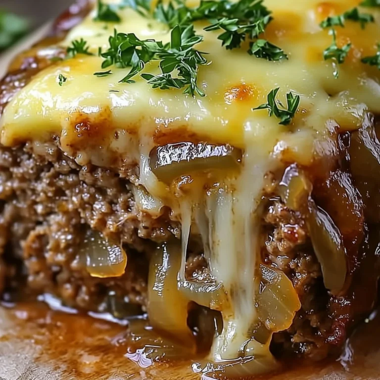 Crockpot French Onion Meatloaf with Melted Swiss Cheese