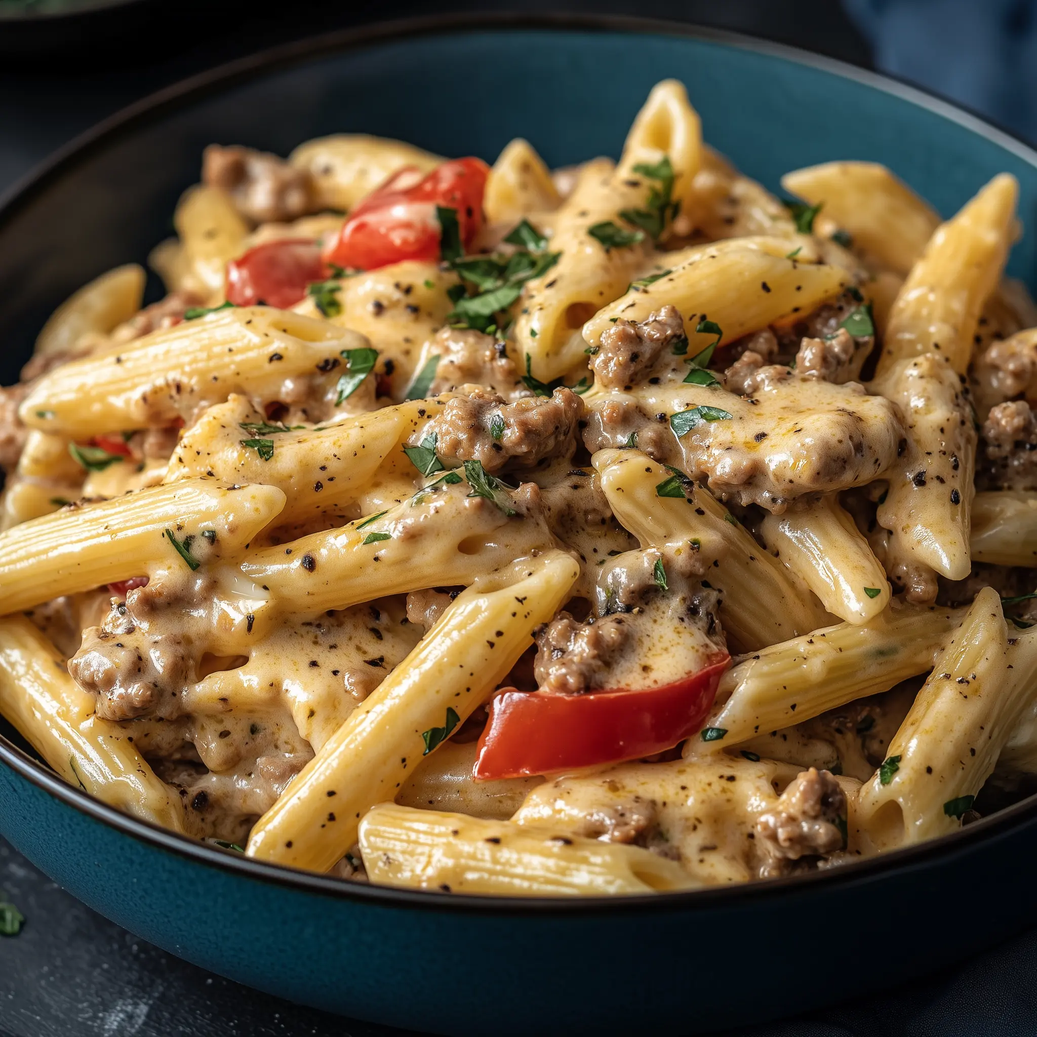 Philly Cheesesteak Pasta with Creamy Provolone Sauce