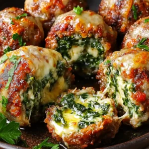 Spinach Garlic Meatballs Stuffed with Mozzarella