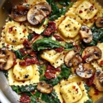 Cheese Ravioli with Spinach, Mushrooms & Sun-Dried Tomatoes