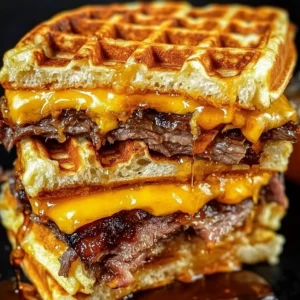 Waffle Grilled Cheese with Bourbon Maple Brisket