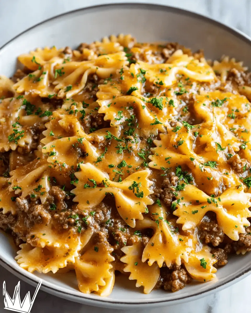 Home 5 Cheesy Beef Bowtie Pasta: Irresistibly Creamy Garlic Butter Bliss